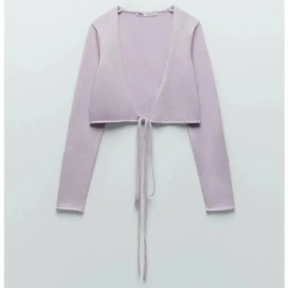 Zara Crop Wrap Around Tie Knit Sweater Lavender Purple Size Medium - Picture 1 of 9